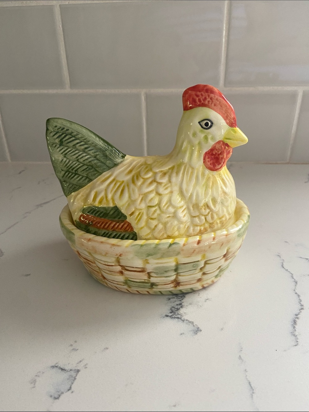 Vintage Ceramic Hen on Nest Covered Trinket Box Farmhouse Chicken Decor